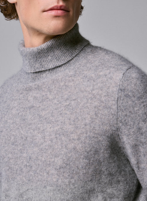Grey Turtleneck Sweater Long Sleeves in Raccon wool / Polyamide - MAJESTIC FILATURES