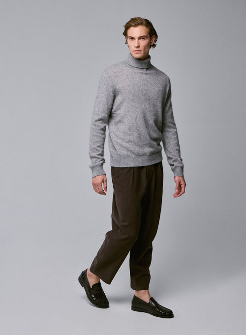 Grey Turtleneck Sweater Long Sleeves in Raccon wool / Polyamide - MAJESTIC FILATURES