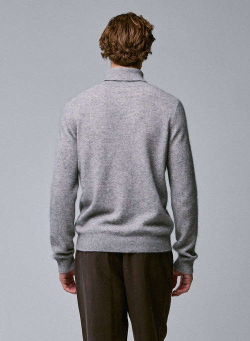 Grey Turtleneck Sweater Long Sleeves in Raccon wool / Polyamide - MAJESTIC FILATURES