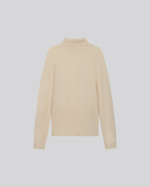 White Turtleneck Sweater Long Sleeves in Raccon wool / Polyamide - MAJESTIC FILATURES