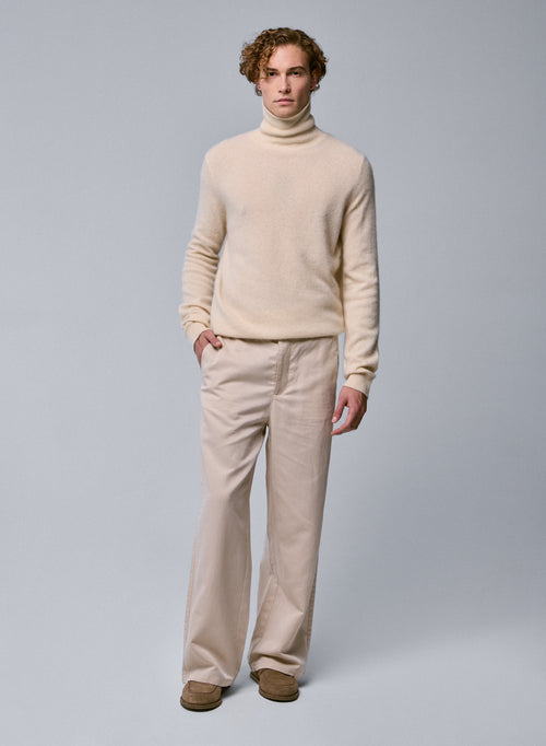 White Turtleneck Sweater Long Sleeves in Raccon wool / Polyamide - MAJESTIC FILATURES