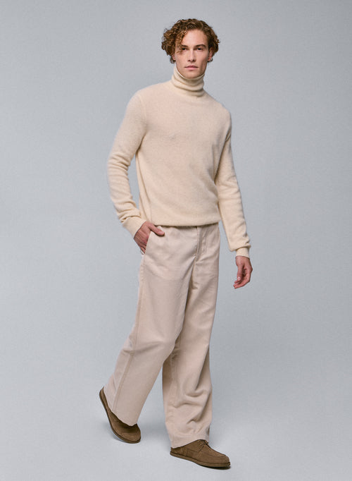 White Turtleneck Sweater Long Sleeves in Raccon wool / Polyamide - MAJESTIC FILATURES