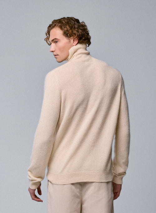 White Turtleneck Sweater Long Sleeves in Raccon wool / Polyamide - MAJESTIC FILATURES