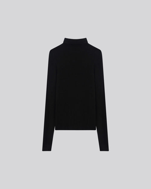 Pull Noir Col Roulé Manches Longues en Raccon wool / Polyamide - MAJESTIC FILATURES