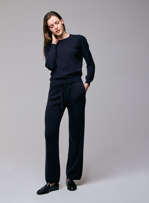 Pull Marine Col Rond Manches Longues en Coton organique / Elasthanne - MAJESTIC FILATURES