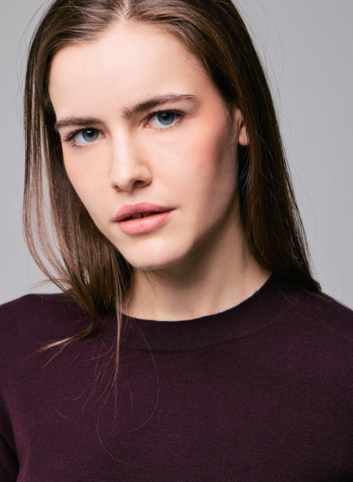 Pull Violet Col Rond Manches Longues en Coton organique / Elasthanne - MAJESTIC FILATURES