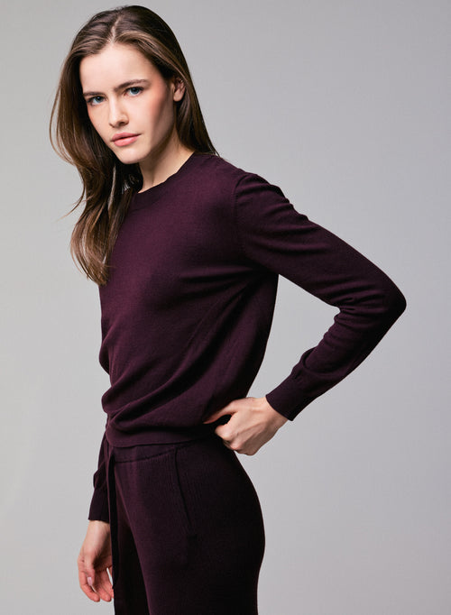 Pull Violet Col Rond Manches Longues en Coton organique / Elasthanne - MAJESTIC FILATURES