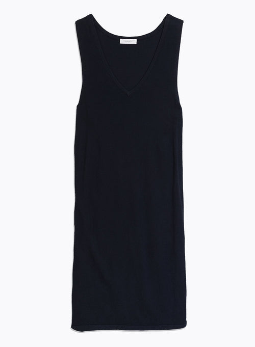Sleeveless V-Neck Navy Dress - MAJESTIC FILATURES