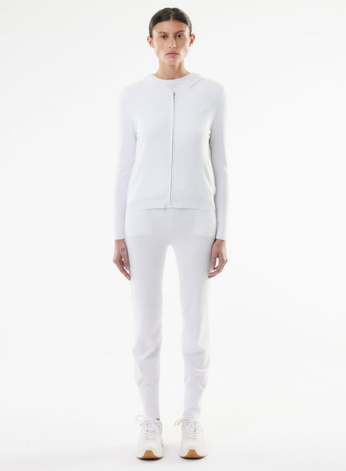 Pull Blanc Capuche Manches Longues en Coton organique / Elasthanne - MAJESTIC FILATURES