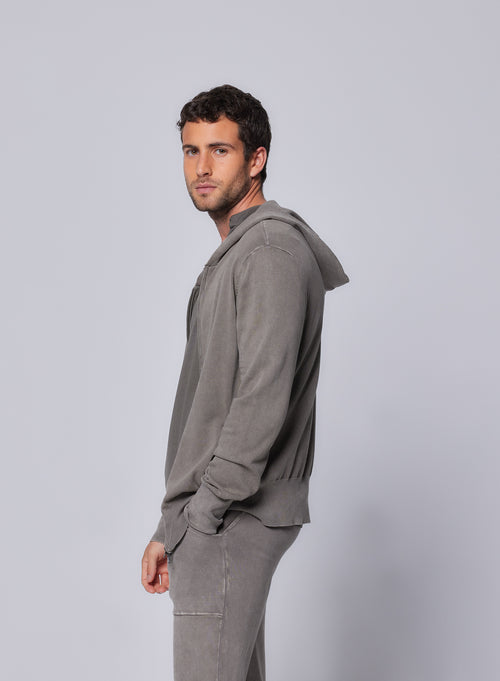 Green Long Sleeve Hooded Vest in Organic Cotton / Elastane - MAJESTIC FILATURES