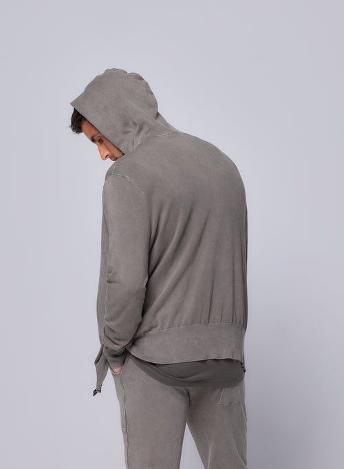 Green Long Sleeve Hooded Vest in Organic Cotton / Elastane - MAJESTIC FILATURES