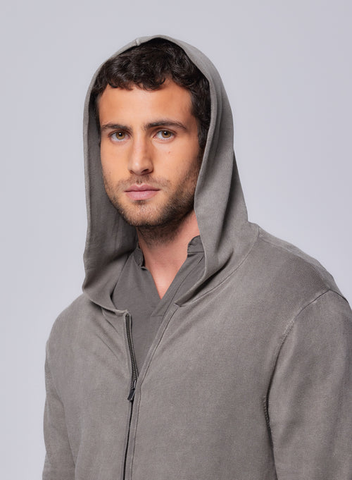 Green Long Sleeve Hooded Vest in Organic Cotton / Elastane - MAJESTIC FILATURES