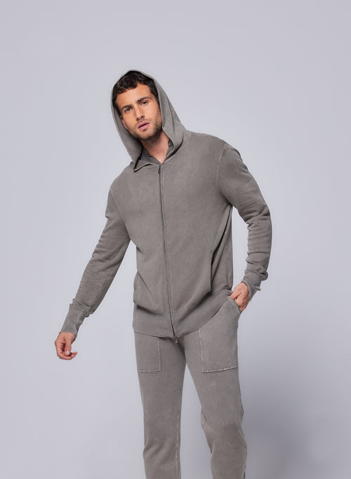 Green Long Sleeve Hooded Vest in Organic Cotton / Elastane - MAJESTIC FILATURES
