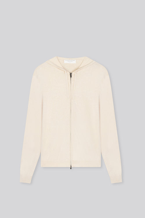 Cárdigan beige con capucha y manga larga en algodón orgánico / elastano - MAJESTIC FILATURES