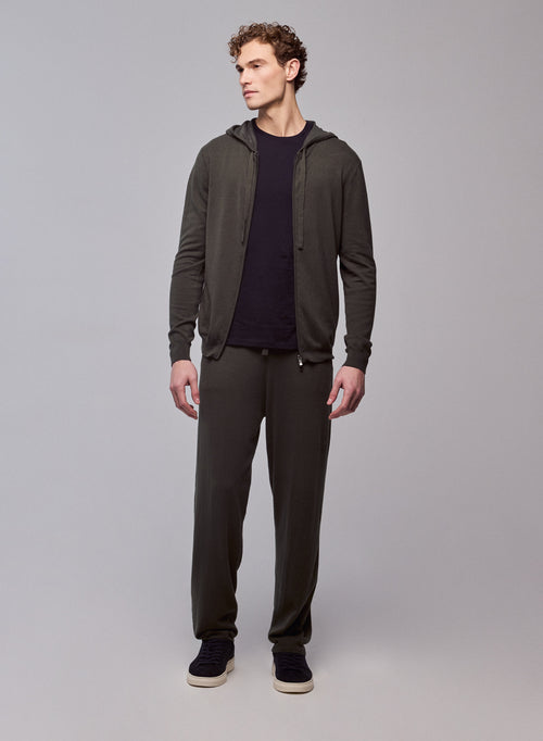 Green hooded vest with long sleeves in organic cotton / elastane - MAJESTIC FILATURES