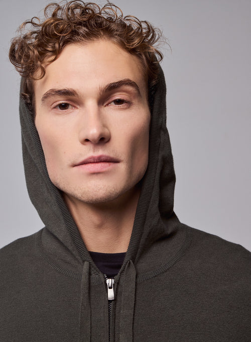 Green hooded vest with long sleeves in organic cotton / elastane - MAJESTIC FILATURES