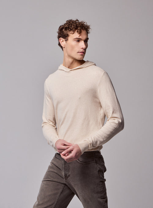 Beige hooded sweater with long sleeves in organic cotton / elastane - MAJESTIC FILATURES