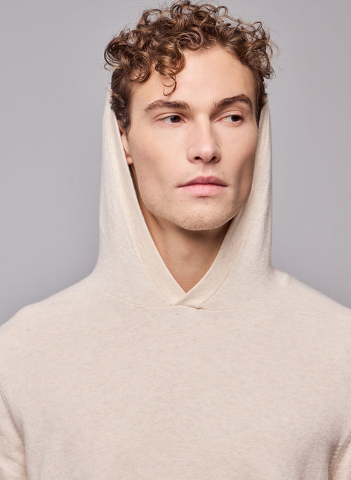 Beige hooded sweater with long sleeves in organic cotton / elastane - MAJESTIC FILATURES