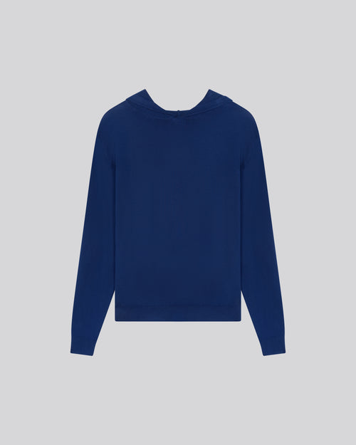 Blue Hooded Sweater Long Sleeves in Organic Cotton / Elastane - MAJESTIC FILATURES