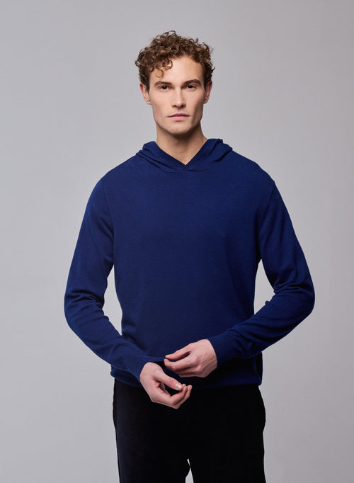 Jersey azul con capucha de manga larga en algodón orgánico / elastano - MAJESTIC FILATURES