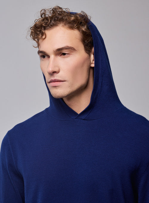 Blue Hooded Sweater Long Sleeves in Organic Cotton / Elastane - MAJESTIC FILATURES