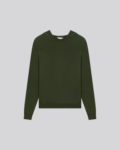 Pull Vert Capuche Manches Longues en Coton organique / Elasthanne - MAJESTIC FILATURES
