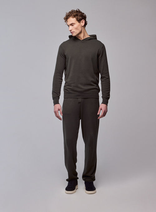 Pull Vert Capuche Manches Longues en Coton organique / Elasthanne - MAJESTIC FILATURES