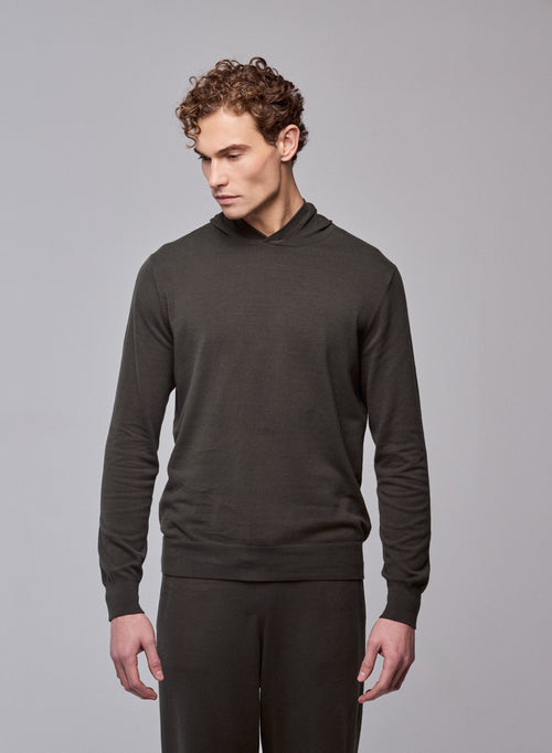 Pull Vert Capuche Manches Longues en Coton organique / Elasthanne - MAJESTIC FILATURES