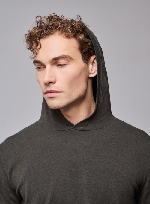 Pull Vert Capuche Manches Longues en Coton organique / Elasthanne - MAJESTIC FILATURES