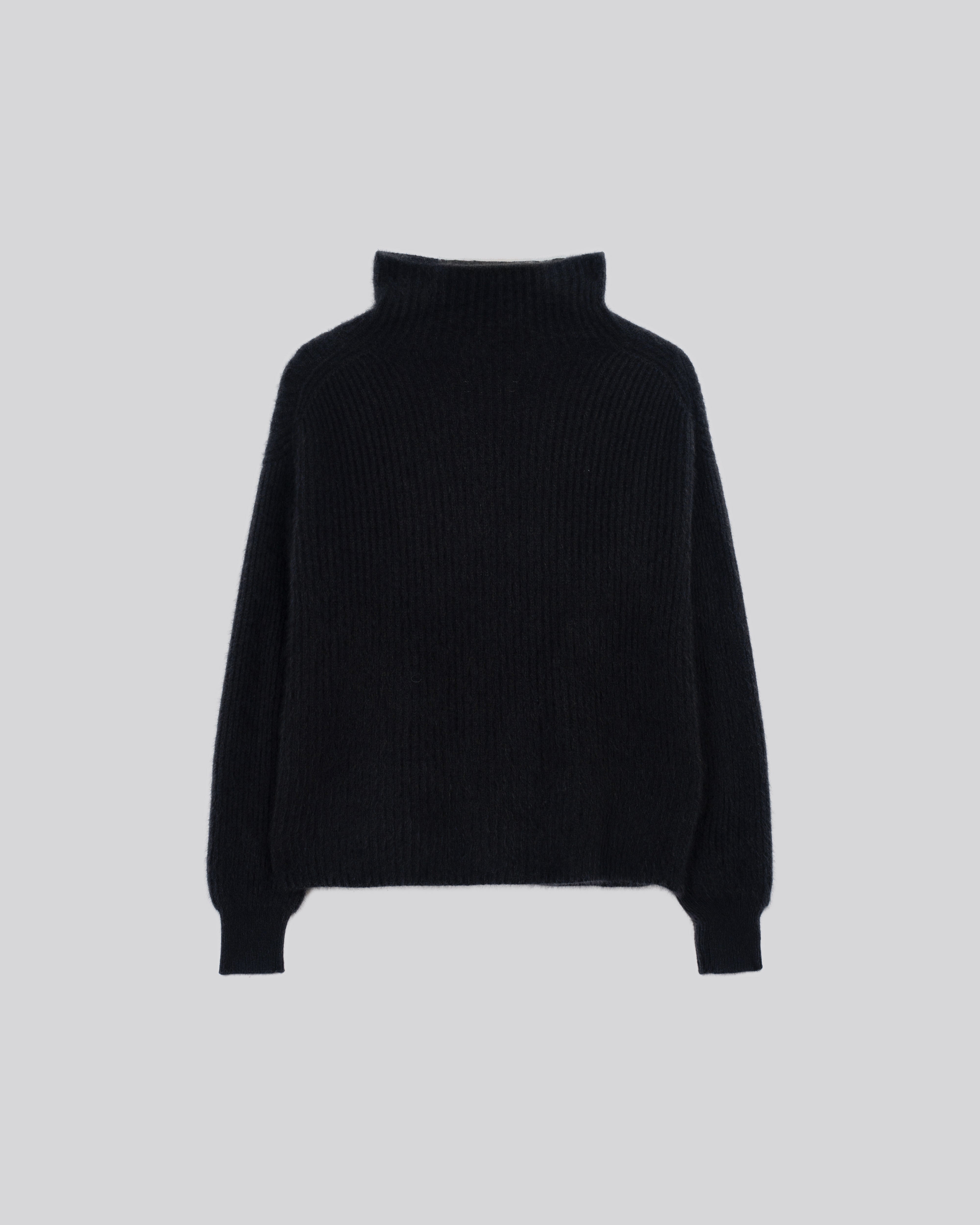 PASS-PORT ブラック クルーネック ニット Cashmere-Silk-Three-Quarter-