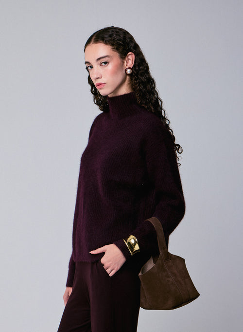 Purple Long sleeves Turtleneck Sweater in Wool / Fox / Polyamide - MAJESTIC FILATURES