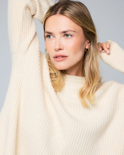 Pull Blanc Col Rond Manches Longues en Laine / Fox / Polyamide - MAJESTIC FILATURES