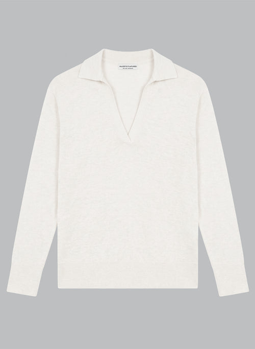 Cream Three-Quarter-Sleeve Linen Polo - MAJESTIC FILATURES