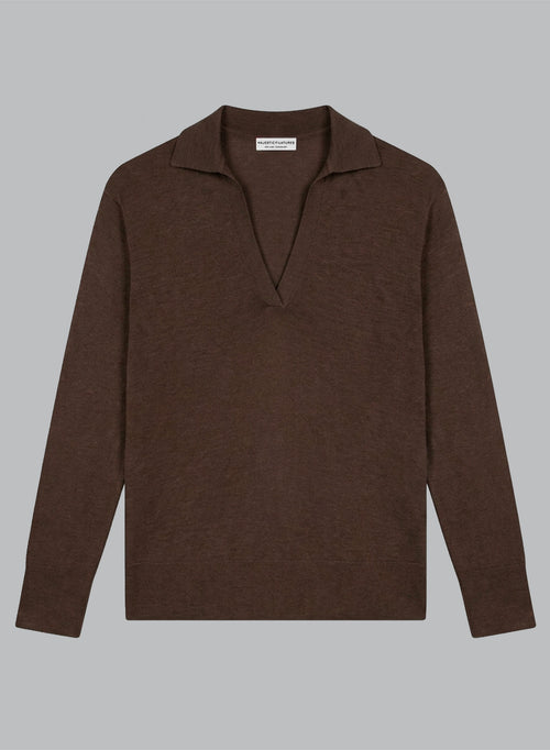 Dark Brown Three-Quarter-Sleeve Linen Polo - MAJESTIC FILATURES
