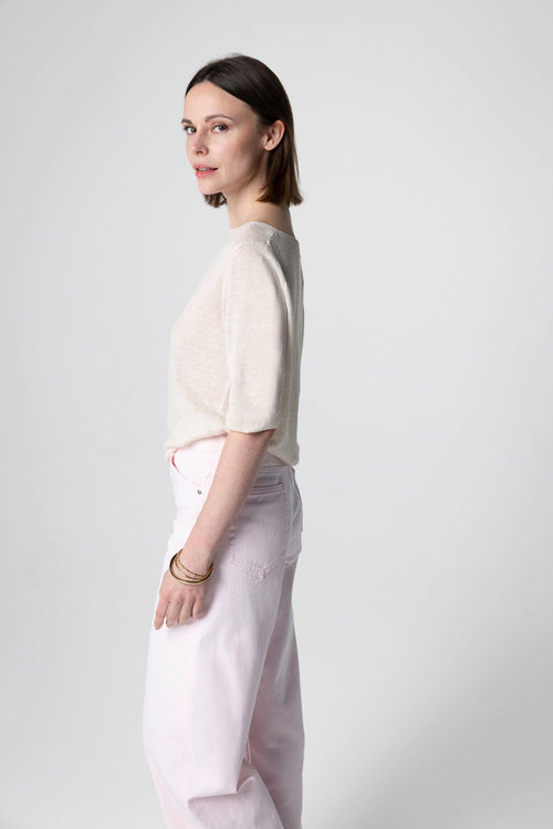 Pull Cream Col Rond Manches Courtes en Lin - MAJESTIC FILATURES