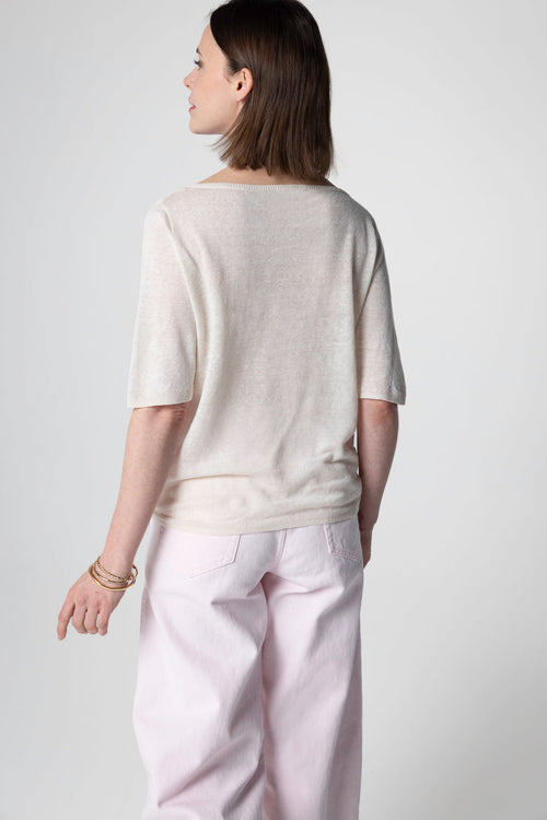 Pull Cream Col Rond Manches Courtes en Lin - MAJESTIC FILATURES
