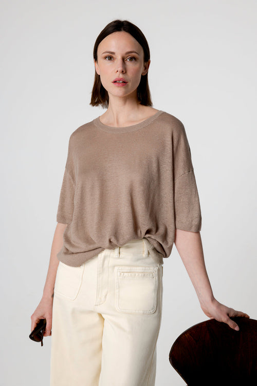 Jersey désert de cuello redondo y manga corta de lino - MAJESTIC FILATURES
