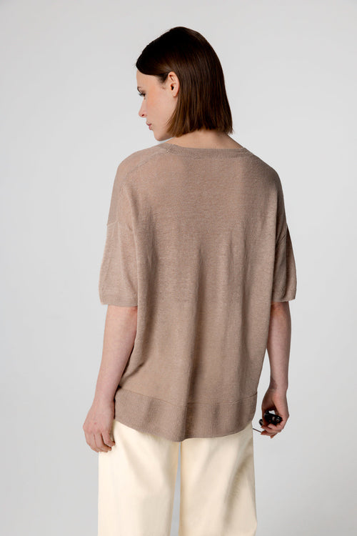Jersey désert de cuello redondo y manga corta de lino - MAJESTIC FILATURES