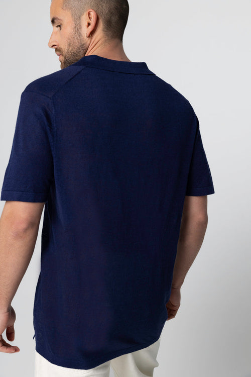 Blue Moon short-sleeved linen polo shirt - MAJESTIC FILATURES