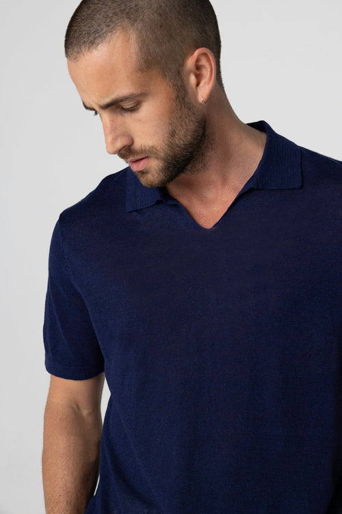 Blue Moon short-sleeved linen polo shirt - MAJESTIC FILATURES