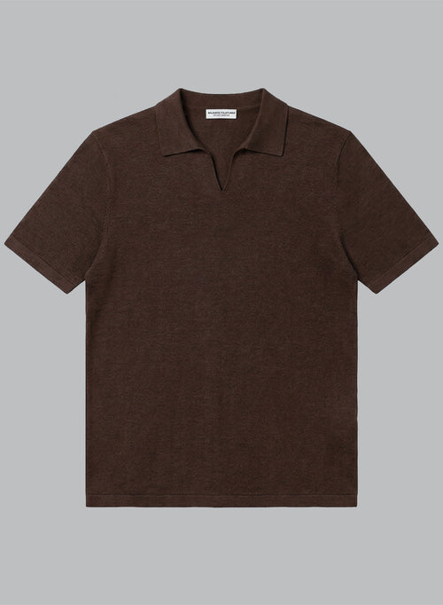 Dark Brown Short-Sleeve Linen Polo - MAJESTIC FILATURES