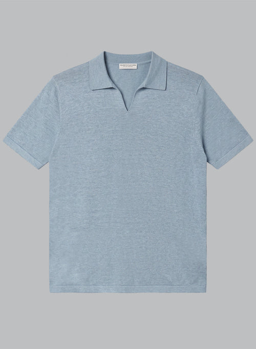 Light Blue Short-Sleeve Linen Polo - MAJESTIC FILATURES