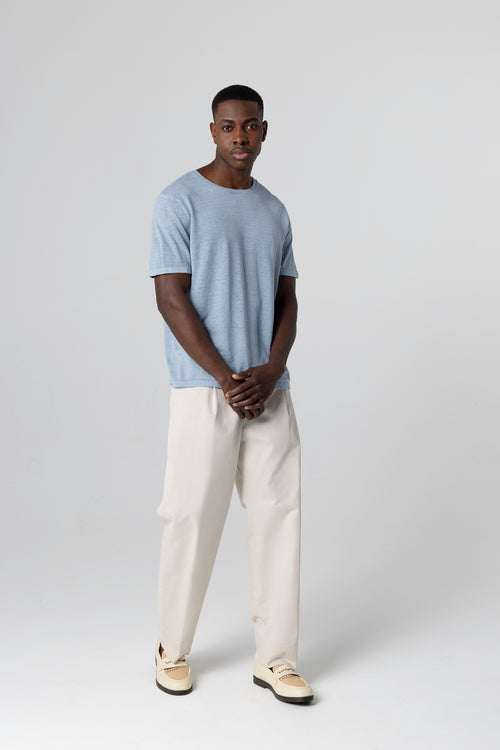 Jersey Azul Calanques cuello redondo manga corta de lino - MAJESTIC FILATURES