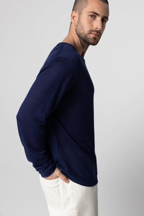 Jersey Blue Moon de cuello redondo y manga larga de lino - MAJESTIC FILATURES