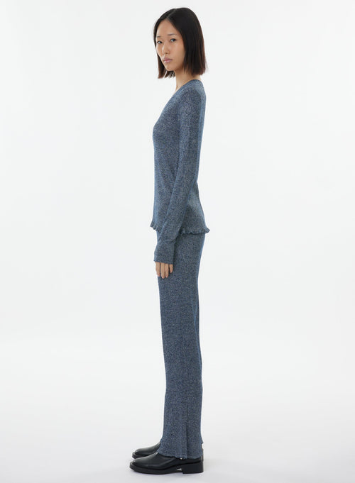 Blue Long Sleeve V-Neck Sweater - MAJESTIC FILATURES