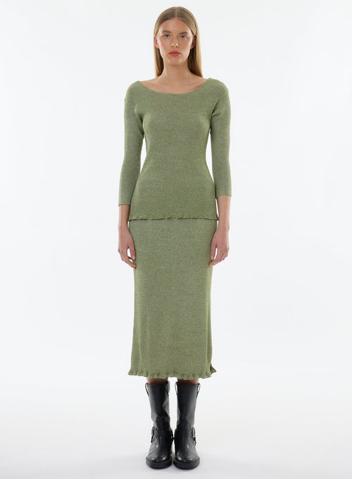 Pull Vert Manches 3/4 Décolleté dos en Viscose / Fibre irisée - MAJESTIC FILATURES