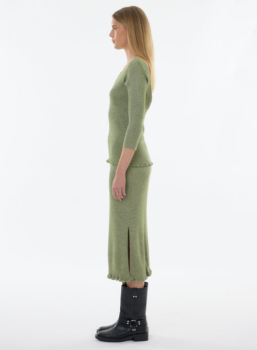 Pull Vert Manches 3/4 Décolleté dos en Viscose / Fibre irisée - MAJESTIC FILATURES