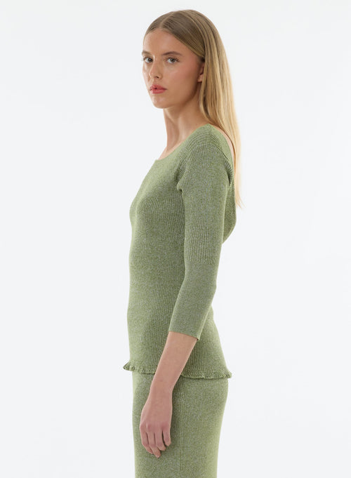 Pull Vert Manches 3/4 Décolleté dos en Viscose / Fibre irisée - MAJESTIC FILATURES