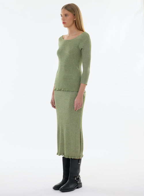 Pull Vert Manches 3/4 Décolleté dos en Viscose / Fibre irisée - MAJESTIC FILATURES