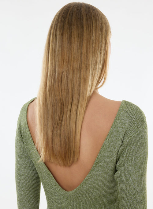 Pull Vert Manches 3/4 Décolleté dos en Viscose / Fibre irisée - MAJESTIC FILATURES